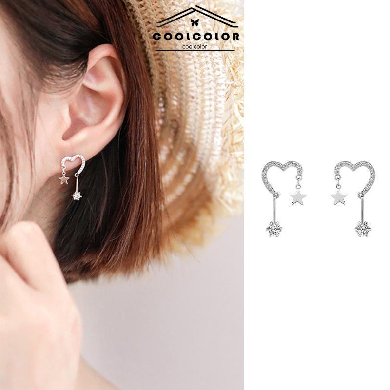COD 1Sepasang 925 Silver Stud Earrings Indah Cinta Fringe Girl Stars Anting Desain Kecil Berkualitas Tinggi- cl