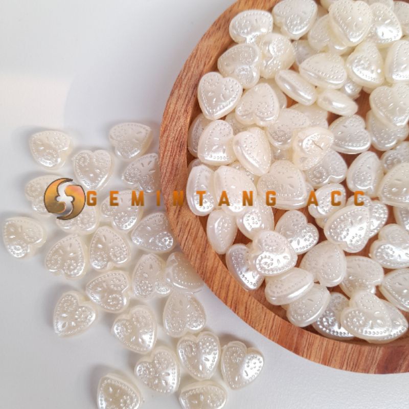 (50 Pcs) Manik Mutiara Pearl Hati Love Mote Mutiara Manik Akrilik Ivory
