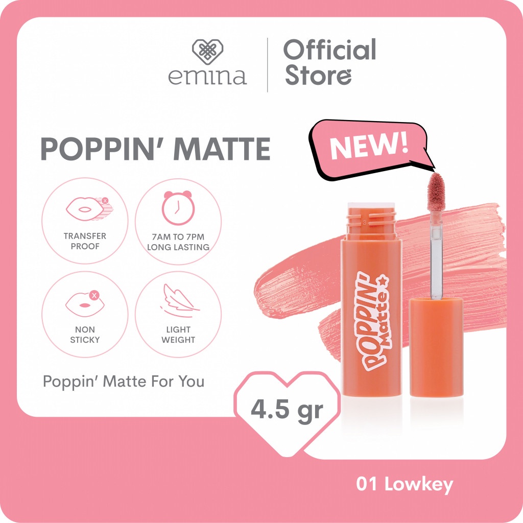 Emina Poppin Matte 4.5gr - Lip Cream - Cream Matte - Rias Bibir - Lipstik Cair - Make Up Bibir