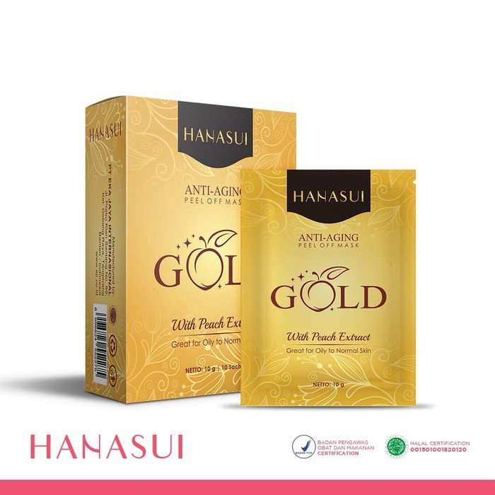 Hanasui Gold Anti-Aging Peel Off Mask Gold BPOM 1 Box 10 Sachet / Hanasui Masker Wajah Emas Sachet