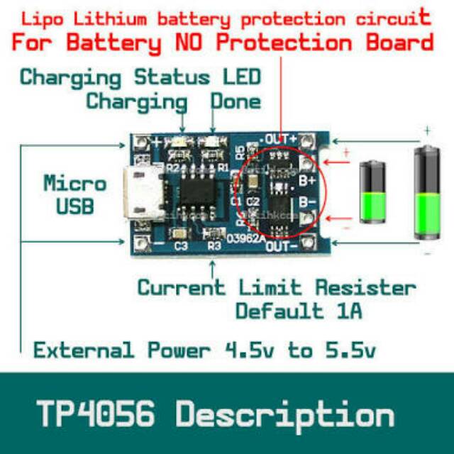 TP4056 Charging Module Dilengkapi Ic Proteksi 1A Micro USB