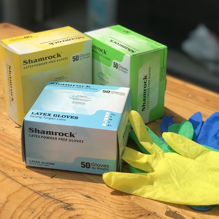 Shamrock Sarung Tangan Medis Latex Tanpa Powder Isi 50 Pcs Sarung Tangan Karet Tebal