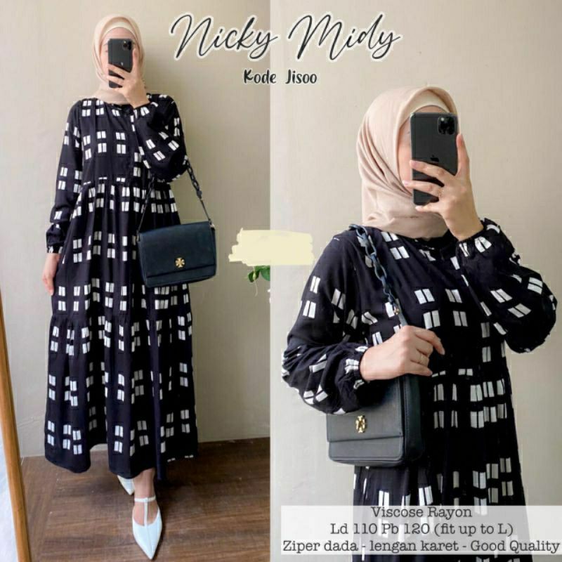 NICKY MIDI DRESS RAYON VISCOSE PREMIUM ORIGINAL / MIDI DRESS JUMBO FIT M TO XXL / GAMIS RAYON MOTIF 