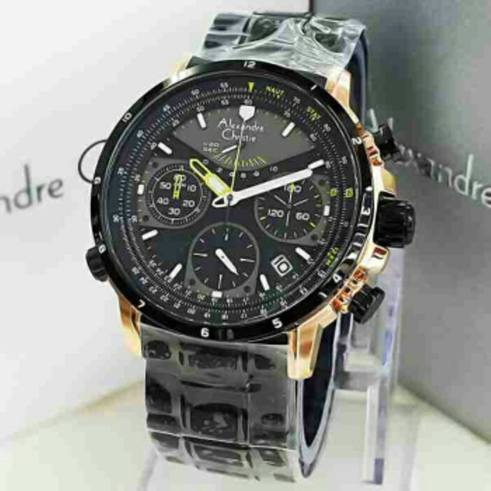 Jam Tangan Pria Original Alexandre Christie AC 6394 MC Black Rosegold