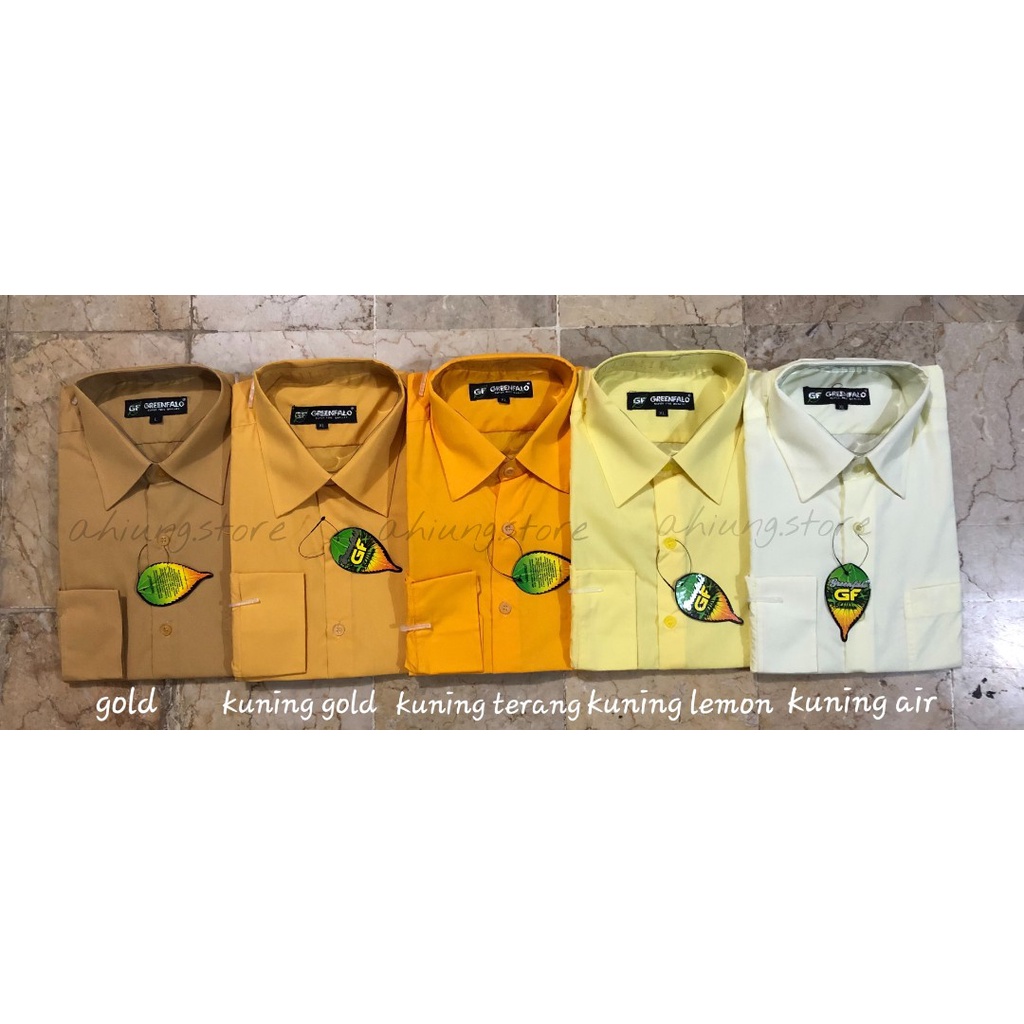 KEMEJA PRIA GREENFALO - KEMEJA POLOS LENGAN PANJANG PRIA WARNA EMAS  / KUNING GOLD / KUNING TERANG / KUNING LEMON / KUNING AIR