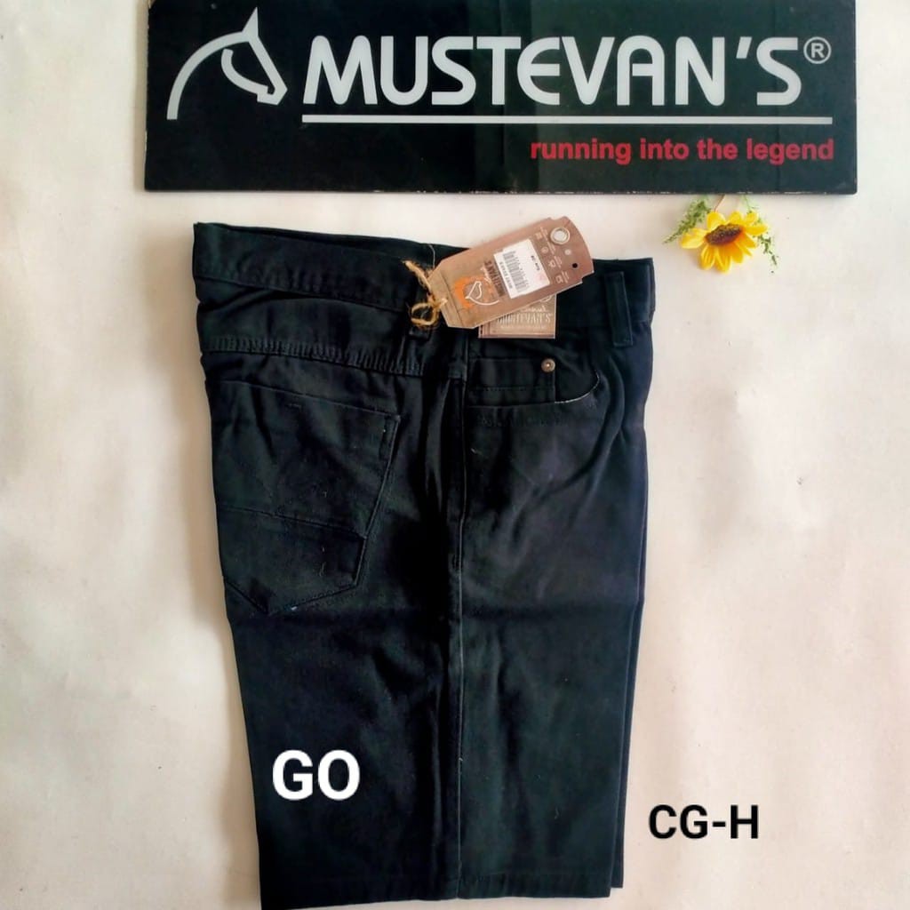 gos MUSTEVANS CELANA HITAM PENDEK BIG SIZE JEANS CASUAL SLIMFIT Pria Laki-Laki Cowok Celana 3/4