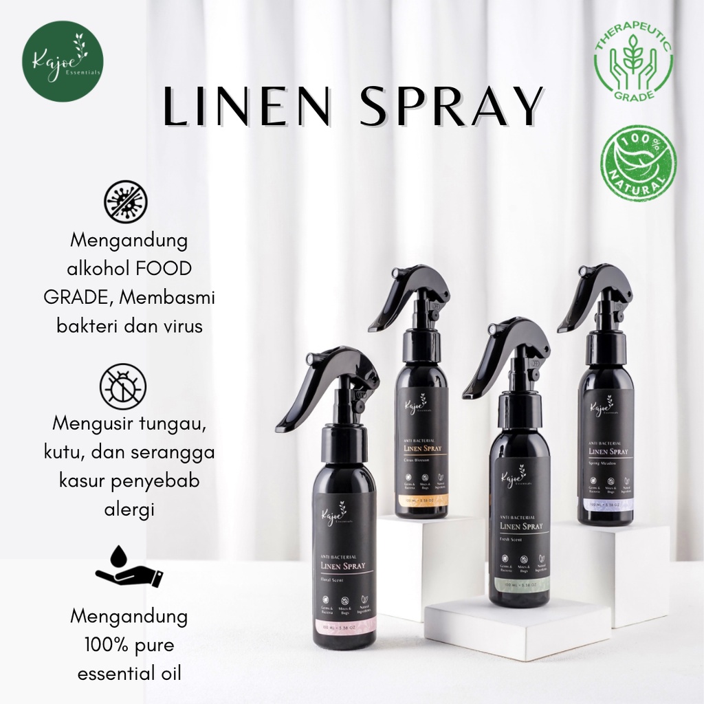 KAJOE LINEN BED SPRAY | Anti Tungau Anti Kutu Kasur Anti Bacterial&amp;Virus Pure Essential Oil 100 ML