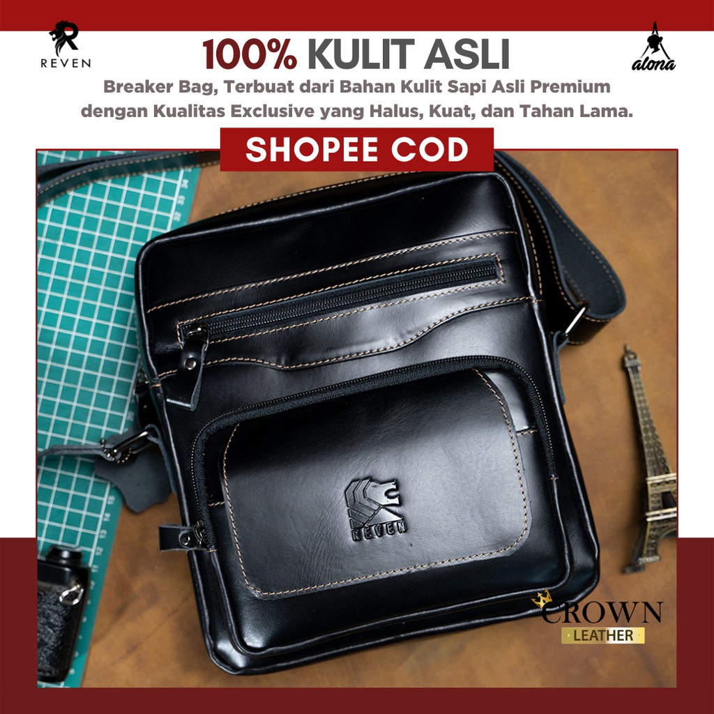 Tas Selempang Kulit Pria Slempang Pria Sling Bag Waistbag Cowok Tas Pinggang Pria Kulit Sapi Asli Original Premium Keren Terbaru Breaker Slingbag Sling bag by Crown Leather Crownleather Store