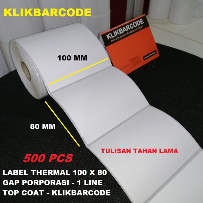 

MURAH KERTAS STICKER LABEL PRINTER BARCODE 100 X 80 MM - 1 LINE - THERMAL KLIKBARCODE isi 500