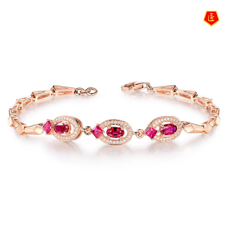 [Ready Stock]Colored Gems Luxury Red Gemstone Bracelet