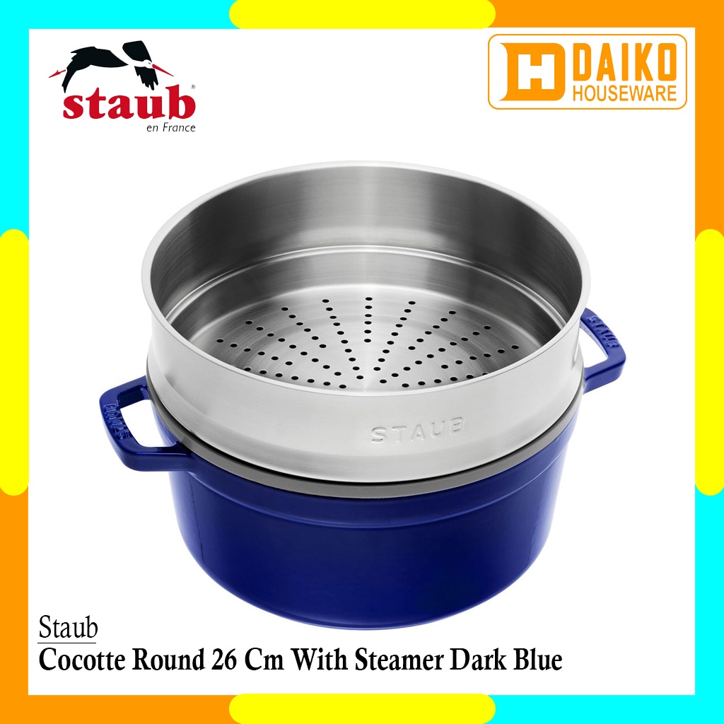 Panci dan Kukusan Staub Cocotte With Steamer Round 26cm Dark Blue Cocok Untuk Semua Jenis Kompor Original Staub