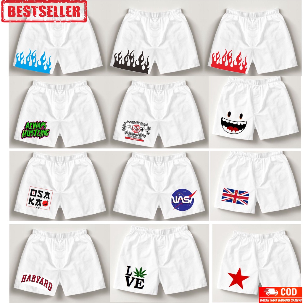 boarshort/boxer/pria/wanita/unisex/putih motif api red blue black nasa  harvad celana pendek