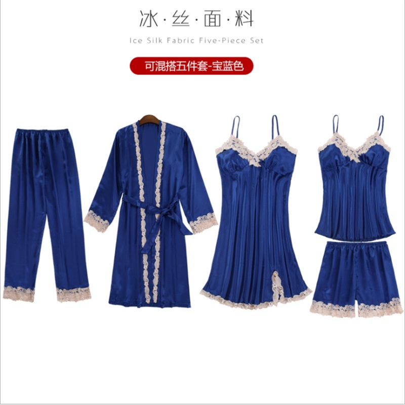 S5T939 Setelan 5pcs Sleepwear Baju Tidur Piyama Pajamas Wanita Premium - Lingerie Kimono, Babydoll, Tanktop, Celana Panjang &amp; Pendek