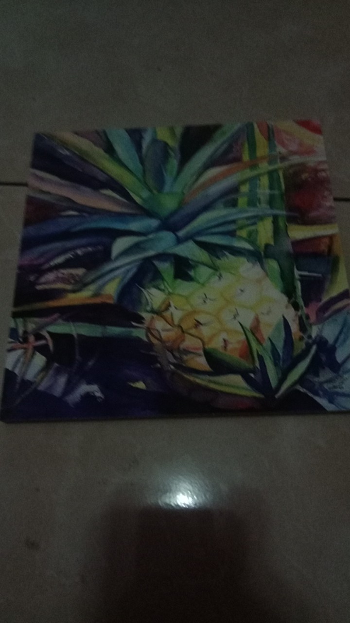 Hiasan Dinding Wall Decor Square Poster Kayu Dekorasi Rumah Buah Nanas 20x20