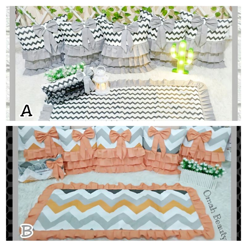 PREORDER Sarung Bantal Sofa Kursi Abstrak Minimalis / Sarung Bantal Rumbai Pita Rok Susun Retro Zigz