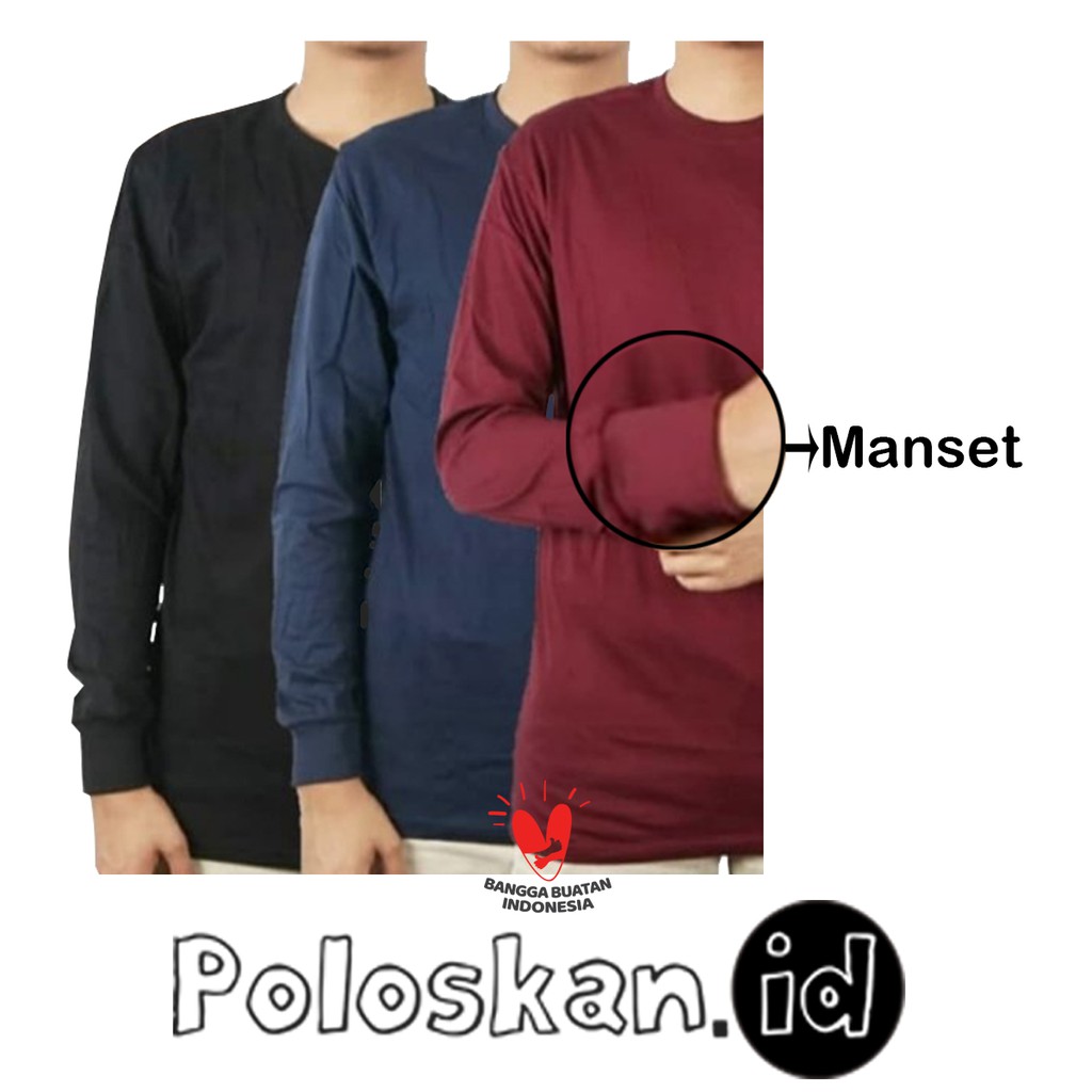 Kaos Polos Kaos Polos Lengan Panjang 20s Lengan Ujung Rib Karet Pria Wanita