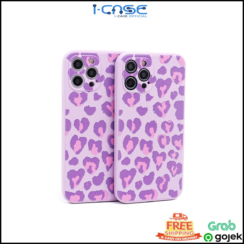 Purple Edge Motif Leopard Soft Case Lens Cover for iPhone 6 7 8 Plus X XR XS 11 12 MINI PRO MAX