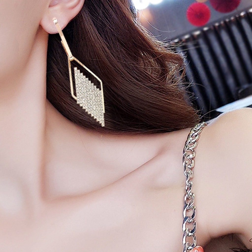 Hu Hu Hu Hu Hu Alat Bantu Pasang Kacamata♡ 1 Pasang Anting Tusuk Gantung Wanita Bentuk Belah Ketupat Hias Berlian Imitasi Berkilau Tahan Koruption Untuk Prom