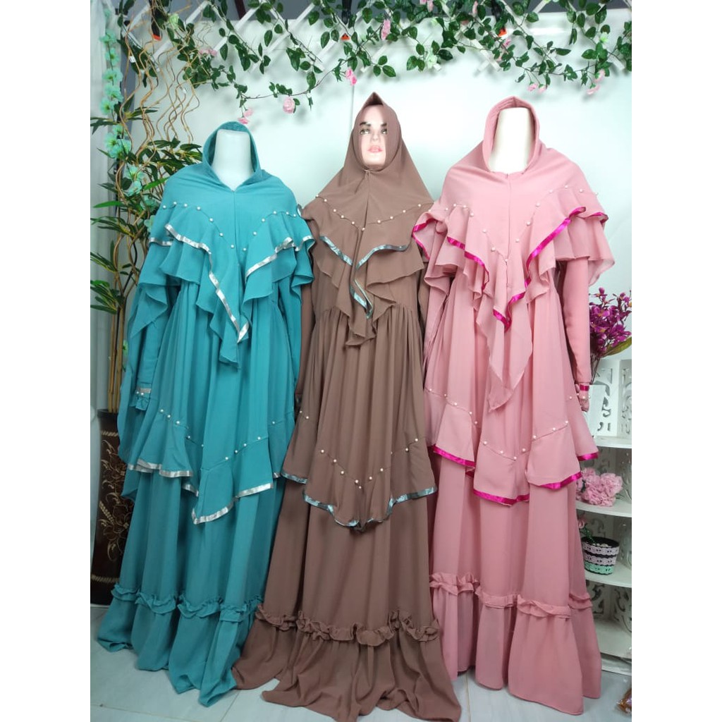 GAMIS  SET SYARI mutiara ceruty pita umpak ceruti gaun pesta muslimah style fashion new terbaru 2020