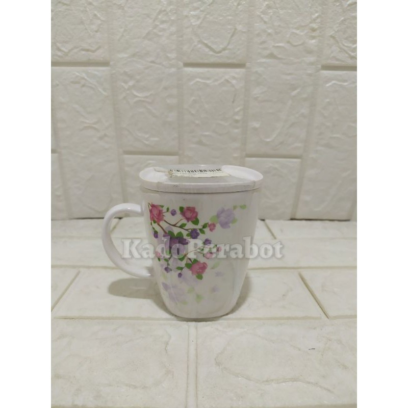 Mug persegi 340 ml + tutup ONYX BCB04C - mug kembang cantik premium