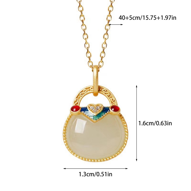 Fancyqube Kalung Liontin Giok Hetian Lapis Emas Gaya Retro Untuk Wanita