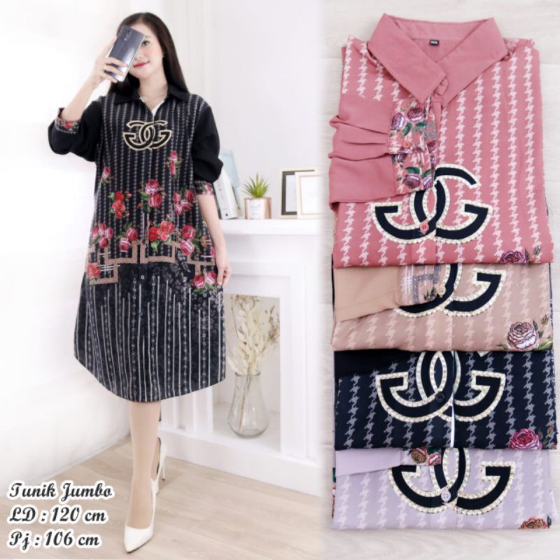 Kemeja Tunik Jumbo Bunga Mawar Import #Tj22