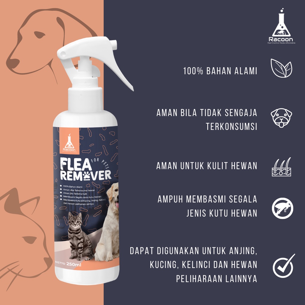 Racoon Flea Remover Racoon Obat Anti Kutu Hewan Anjing , Kucing , Kelinci 100% Bahan Alami 250ml 250 ml
