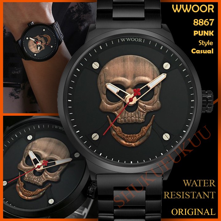 Jam WWOOR 8867 RANTAI Solid Tengkorak Kepala ROSE GOLD