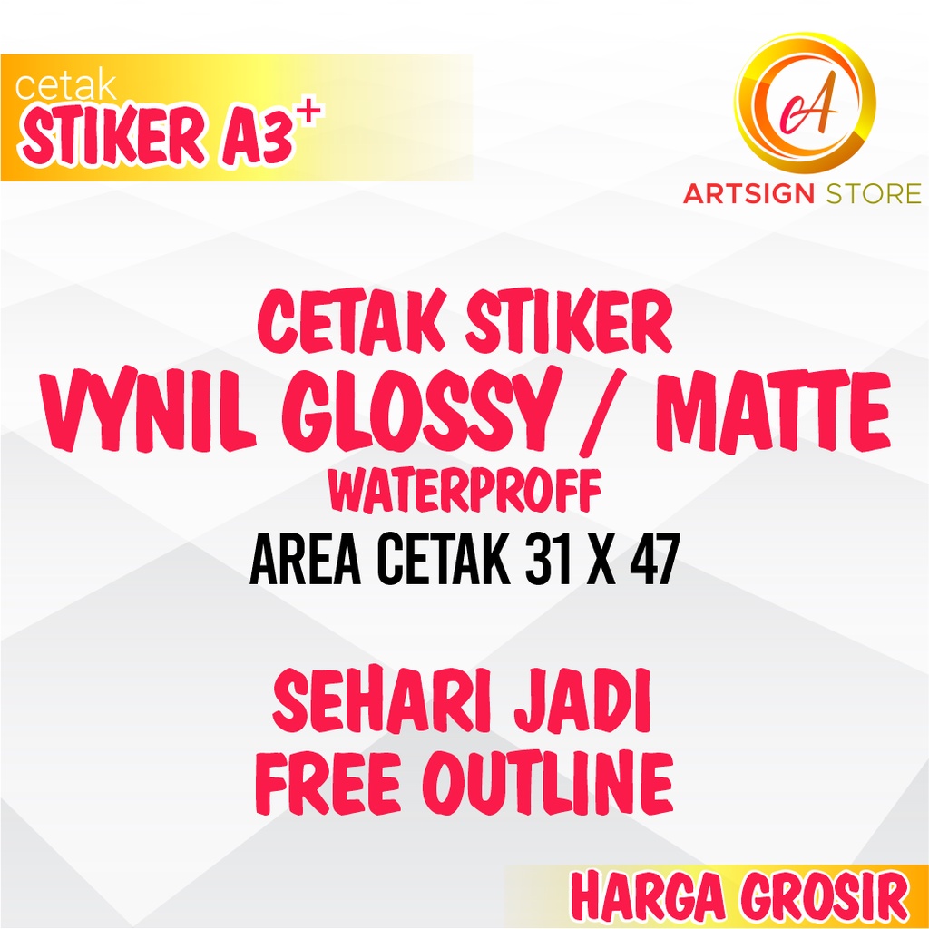 

Cetak Stiker Vinyl Glossy Matte Waterproff A3+ / Cetak Stiker Logo / Cetak Stiker Label / Stiker Team Komunitas