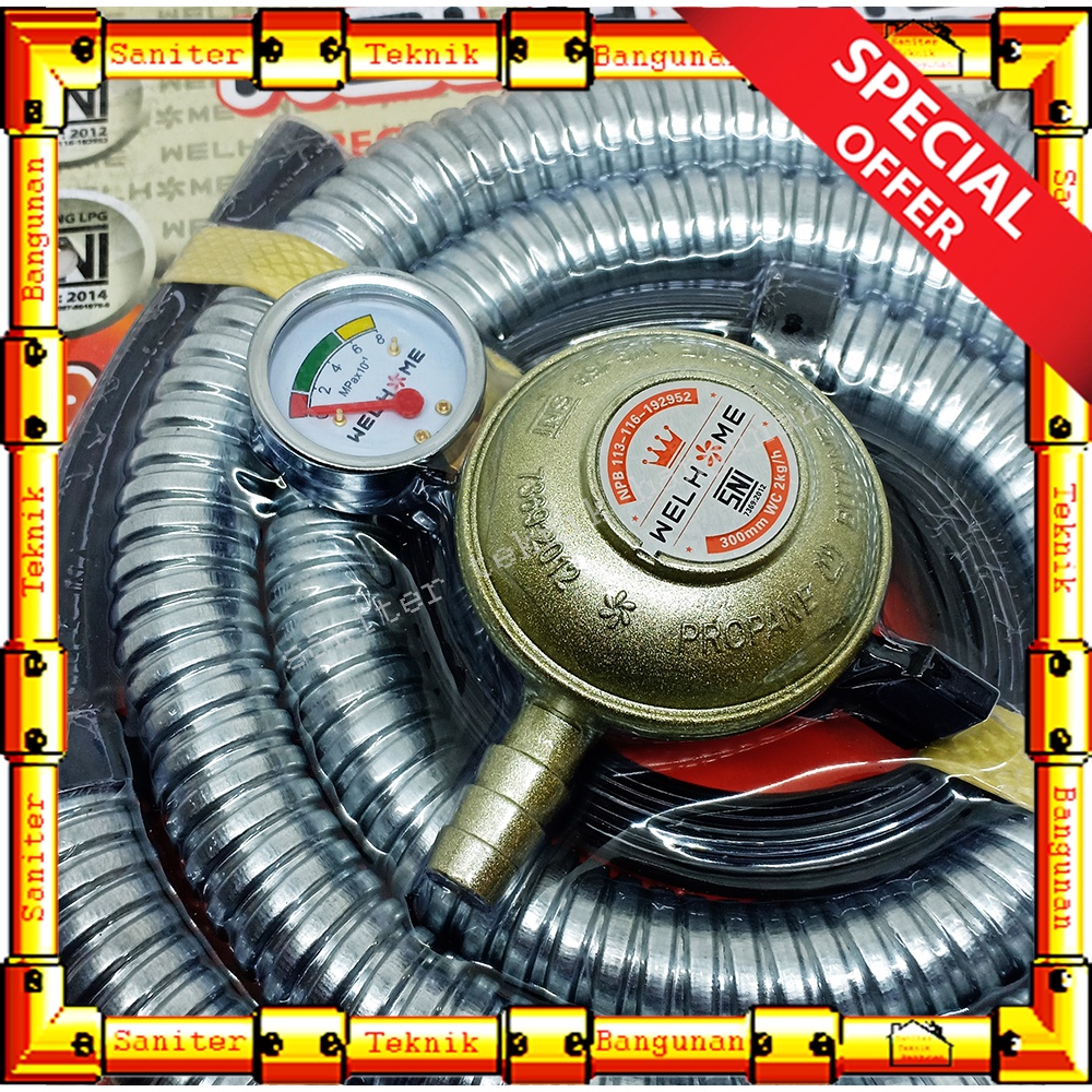 Regulator Gas Set Selang Gas 1.8M Welhome Regulator Tabung Gas