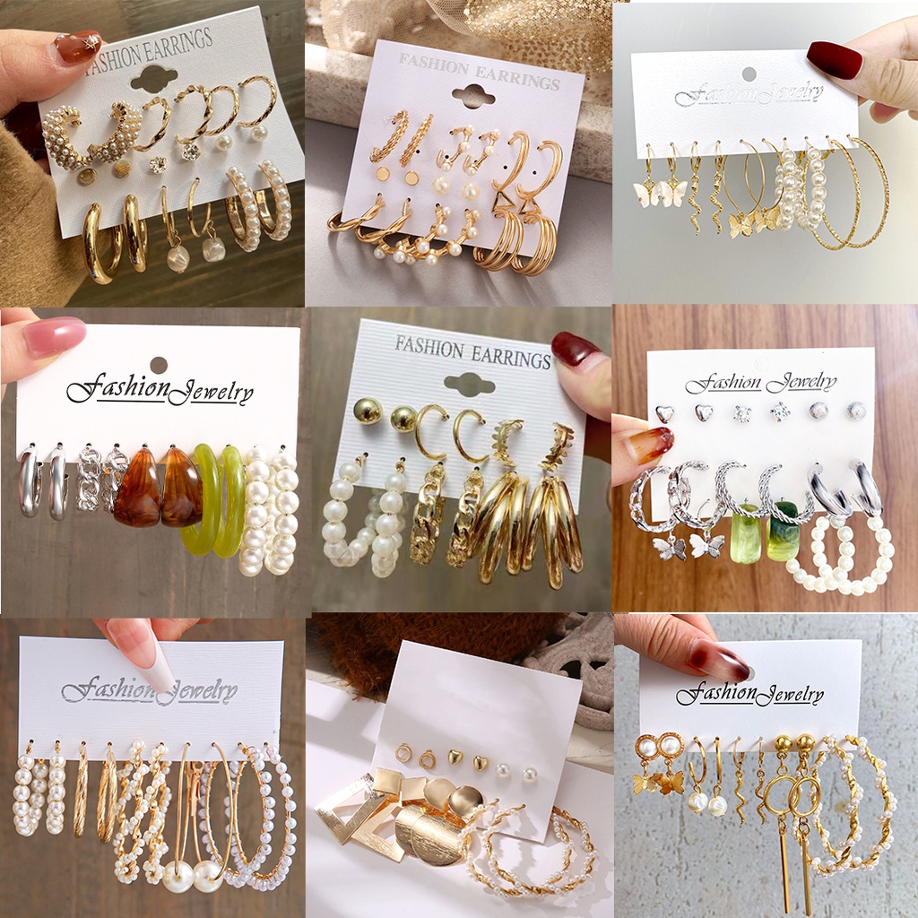 Set Anting Bentuk Lingkaran Bahan Resin Aksen Mutiara Gaya Vintage Untuk Wanita