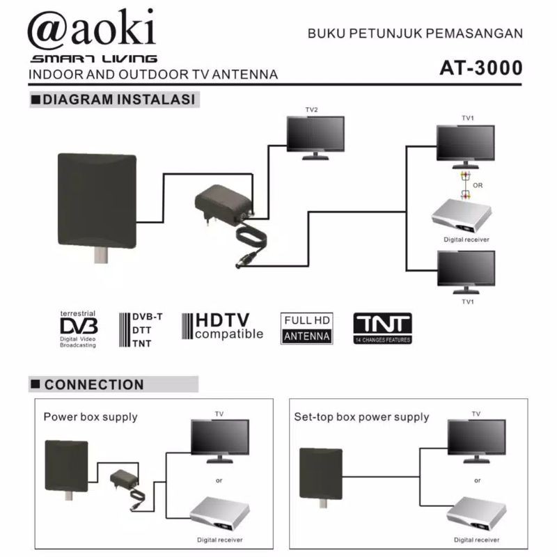 Antena Tv digital Aoki AT-3000 / Antena Tv Outdoor - Indoor / Antena Tv Aoki AT 3000 Digital Luar &amp; Dalam