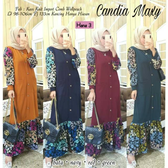CANDIA MAXY ORI BY HANA // maxi bahan kaos knit import lengan dan rampel wolpeach