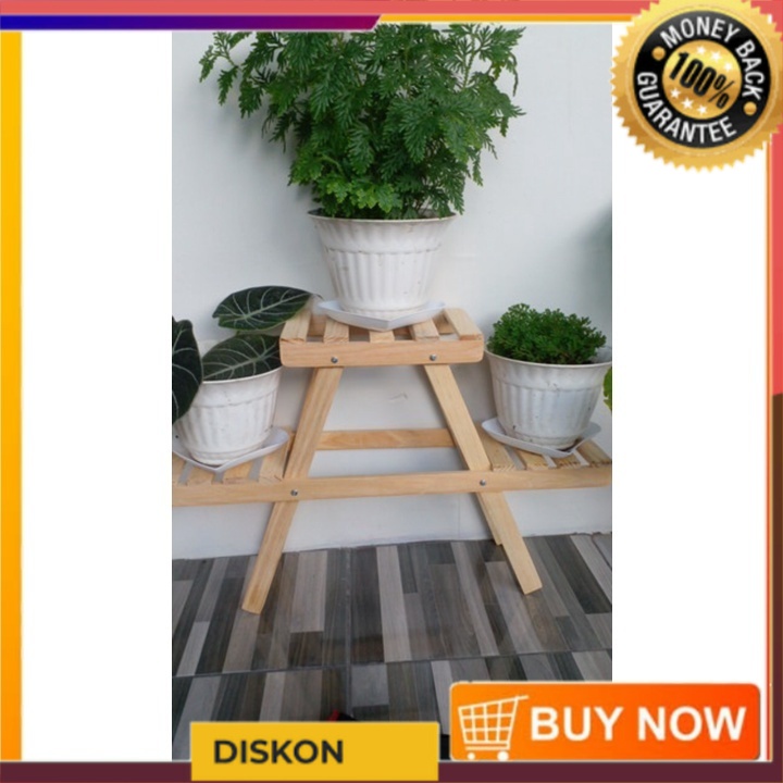 Rak bunga wooden minimalis 3 tempat bunga / tempat bunga / standing pot / rak bunga kayu  rak tanama
