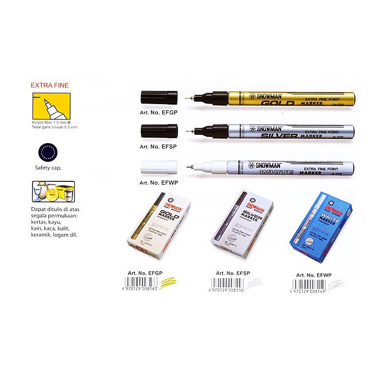 

[EFWP/EFSP/EFGP] Snowman Spidol Silver Perak Gold Emas White Putih | Extra Fine Point Marker
