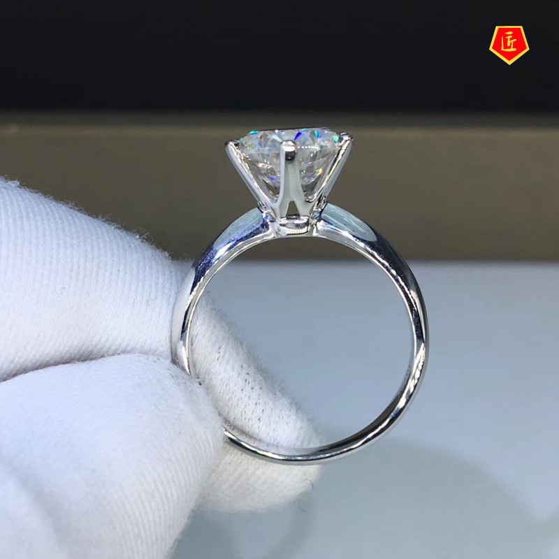 [Ready Stock]Crown Classic Six-Claw Moissanite Open Ring