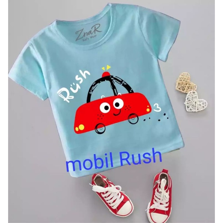 Baju bayi atasan kaos bayi usia 3-9 bulan-6 Biru Mobil