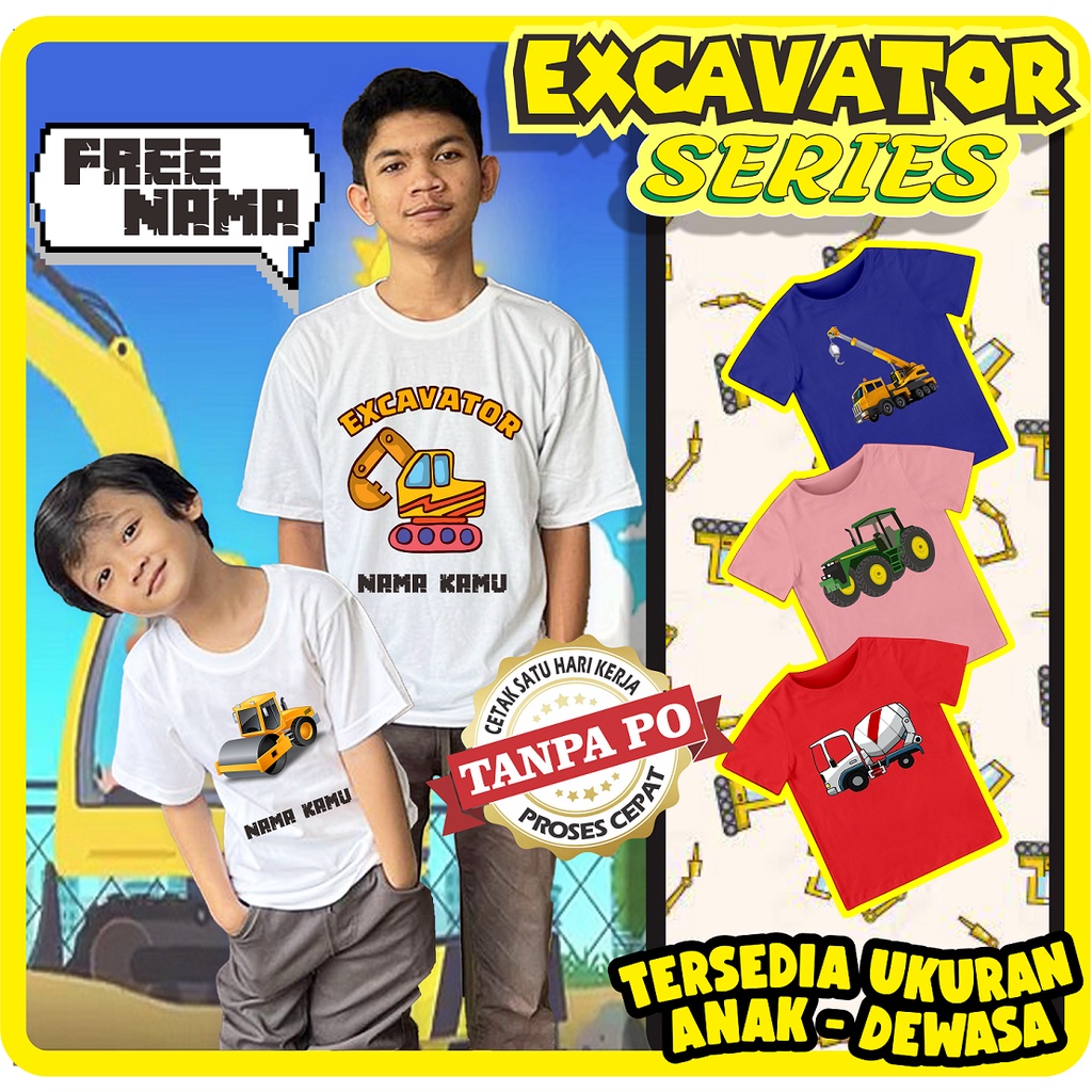 [FREE NAME] BAJU KAOS TSHIRT ANAK DAN DEWASA EXCAVATOR TRAKTOR TRUK MOLEN BANYAK MOTIF