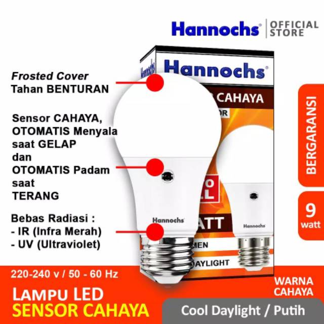 Lampu Led Hannochs 9 watt Light Sensor