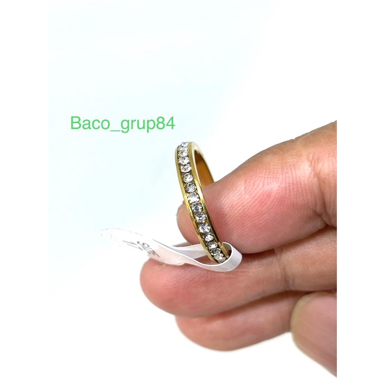 Cincin Titanium Full Mata Gold Tipis/Pipih Anti Karat Awet Selamanya