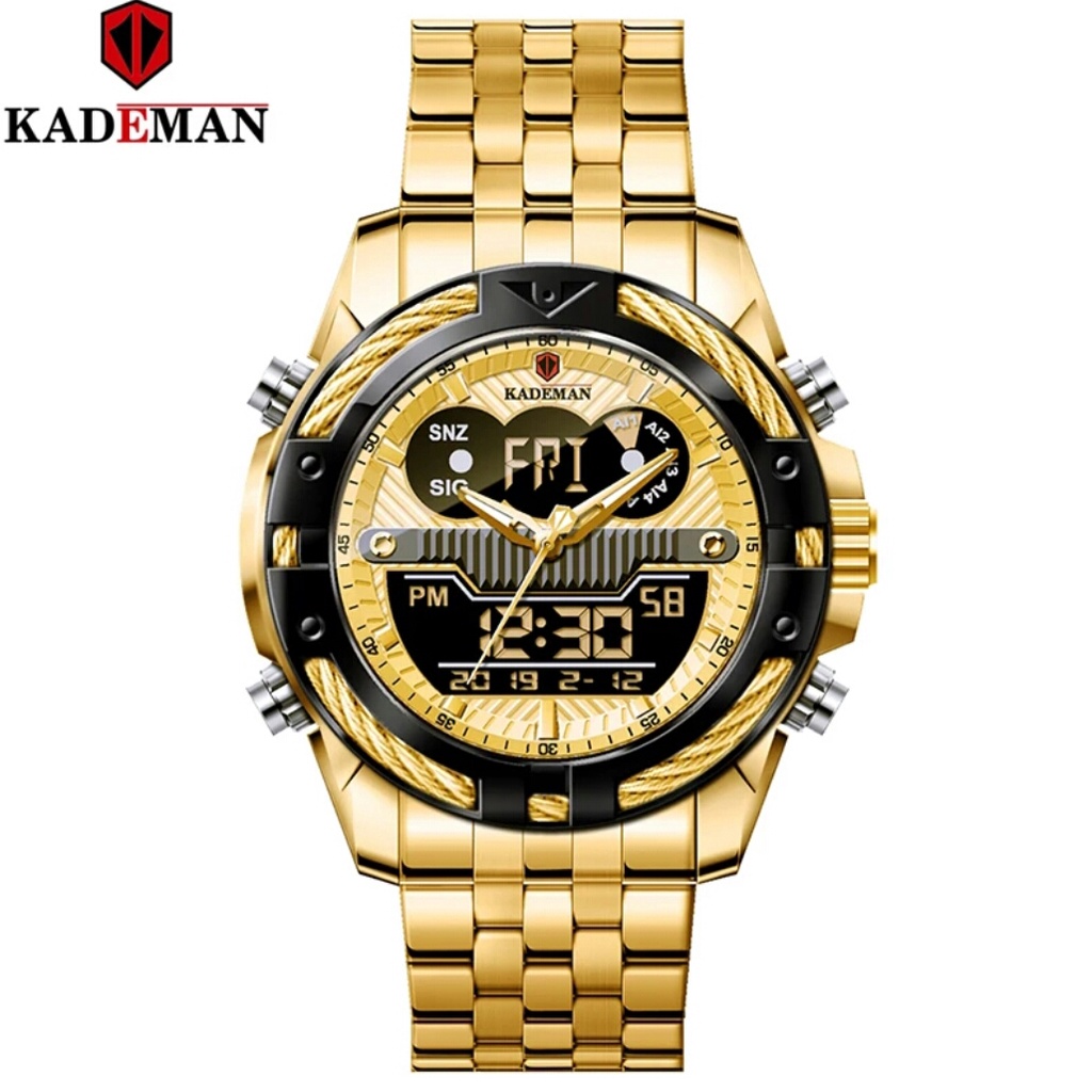 JAM TANGAN COWOK RANTAI DUAL TIME K9076G ORIGINAL /KADEMAN K9076G/