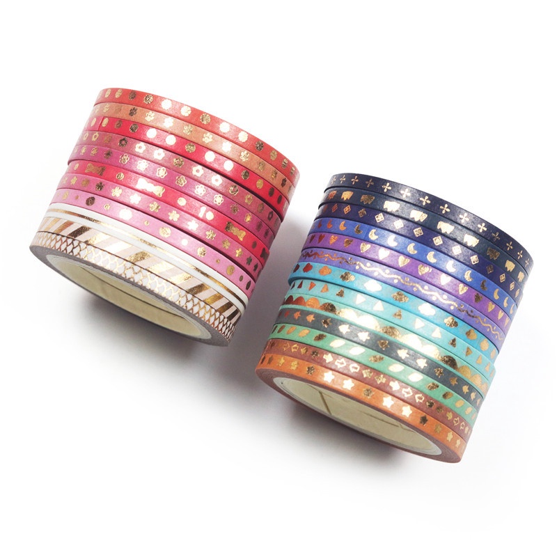 24Pcs/Set Foiling Slim Washi Masking Tape Set Foil Paper Masking Tape Diy Scrapbooking Decoration Sticker