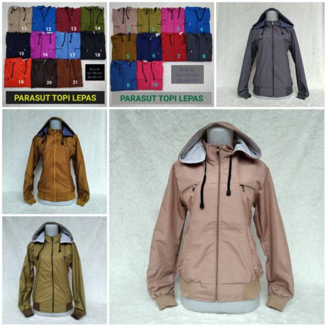 Jaket waterproof masa kini PARASUT TOPI LEPAS