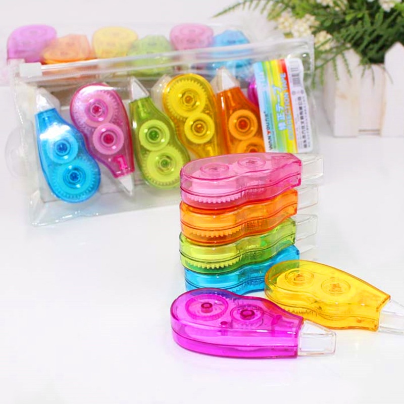 6pcs / Set Correction Tape / Tip Ex Kertas Transparan Portable Warna-Warni Untuk Menulis