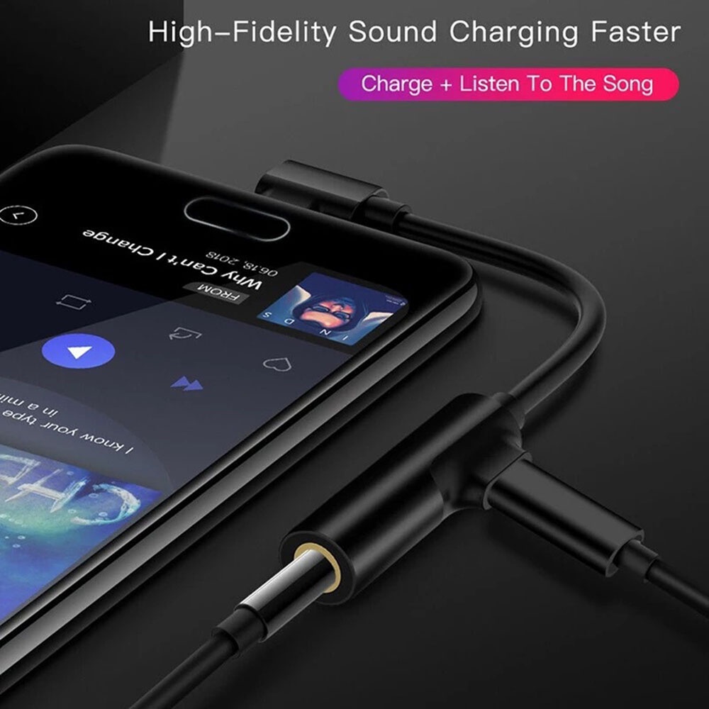 2 In 1 Kabel Adapter Konverter Audio Headphone Tipe c Ke Jack 3.5mm Untuk Huawei P20 / Pro / Xiaomi MI6 / MI 8