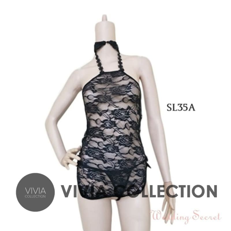 SEXY CHEONGSAM LINGERIE BAJU TIDUR CINA SEKSI LACE BROKAT HITAM- SL35