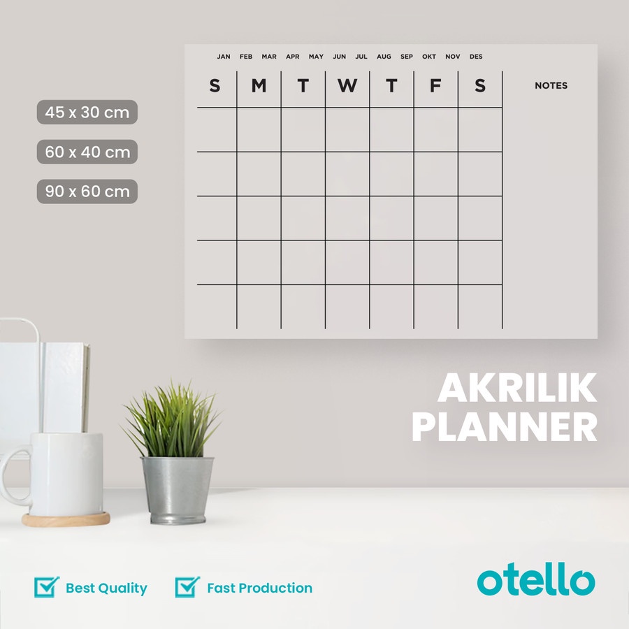 Monthly Planner Akrilik Wall Planner Dinding Schedule Board Jadwal Otello Acrylic Agenda