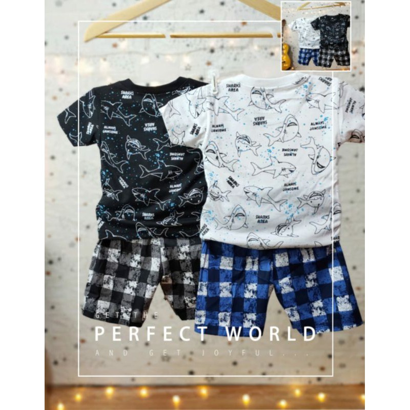 Setelan Anak Laki-laki Fullprint &quot;SHARK&quot; Size 3 bulan -8 tahun tahun merk. AM27