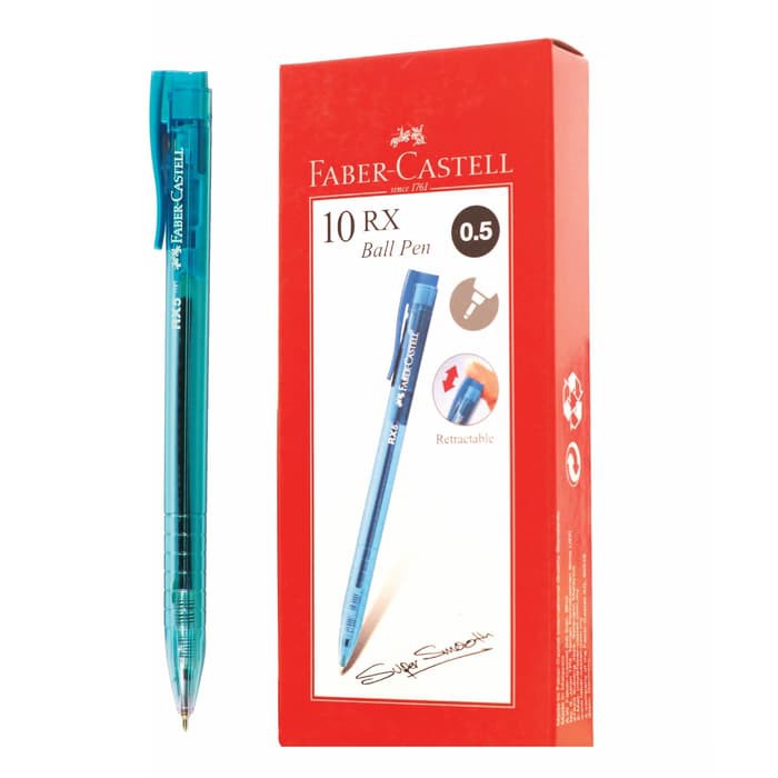 

JUAL BALLPOINT FABER-CASTELL RX 0.5MM TINTA HITAM, BARREL CYAN-1 BOX 10 PCS
