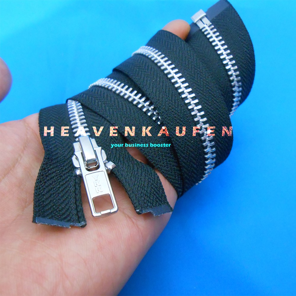 Resleting Zipper Gigi Besi YKK 55 cm Hitam Silver Buka - Lepas / Open - End